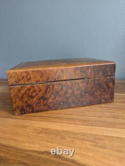 Coffret bijoux Napoléon III loupe orme marqueterie nacre laiton XIXe