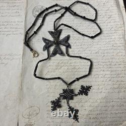 Collier Bijou Deuil Napoléon III Second Empire Croix Malte Argent Filigrané XIXè