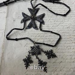 Collier Bijou Deuil Napoléon III Second Empire Croix Malte Argent Filigrané XIXè