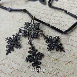 Collier Bijou Deuil Napoléon III Second Empire Croix Malte Argent Filigrané XIXè