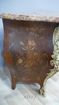 Commode Napoléon III De Style Louis XV En Marqueterie Et Garniture De Bronze XIX