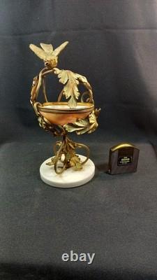 Coupe Laiton Bronze Napoléon III Oiseau Nid Vide Poche Socle Marbre XIXe