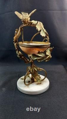 Coupe Laiton Bronze Napoléon III Oiseau Nid Vide Poche Socle Marbre XIXe