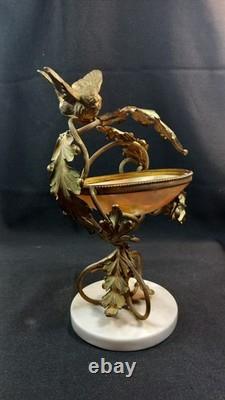 Coupe Laiton Bronze Napoléon III Oiseau Nid Vide Poche Socle Marbre XIXe