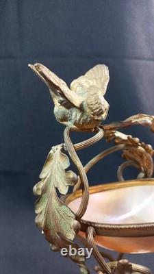 Coupe Laiton Bronze Napoléon III Oiseau Nid Vide Poche Socle Marbre XIXe