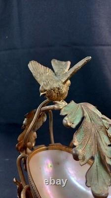 Coupe Laiton Bronze Napoléon III Oiseau Nid Vide Poche Socle Marbre XIXe