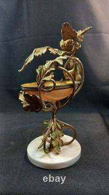 Coupe Laiton Bronze Napoléon III Oiseau Nid Vide Poche Socle Marbre XIXe