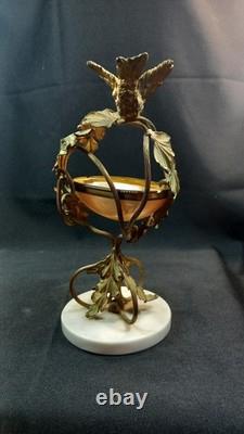 Coupe Laiton Bronze Napoléon III Oiseau Nid Vide Poche Socle Marbre XIXe
