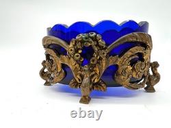 Coupe verre bleu cobalt et bronze doré XIXe style Louis XV Rococo antique Coupe verre bleu cobalt et bronze doré XIXe style Louis XV Rococo antique