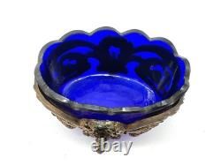 Coupe verre bleu cobalt et bronze doré XIXe style Louis XV Rococo antique Coupe verre bleu cobalt et bronze doré XIXe style Louis XV Rococo antique
