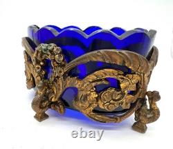 Coupe verre bleu cobalt et bronze doré XIXe style Louis XV Rococo antique Coupe verre bleu cobalt et bronze doré XIXe style Louis XV Rococo antique