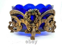 Coupe verre bleu cobalt et bronze doré XIXe style Louis XV Rococo antique Coupe verre bleu cobalt et bronze doré XIXe style Louis XV Rococo antique