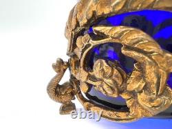 Coupe verre bleu cobalt et bronze doré XIXe style Louis XV Rococo antique Coupe verre bleu cobalt et bronze doré XIXe style Louis XV Rococo antique