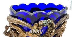 Coupe verre bleu cobalt et bronze doré XIXe style Louis XV Rococo antique Coupe verre bleu cobalt et bronze doré XIXe style Louis XV Rococo antique