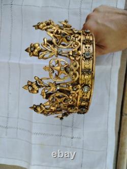 Couronne De Vierge XIXè Reliquaire avec Strass Napoléon III