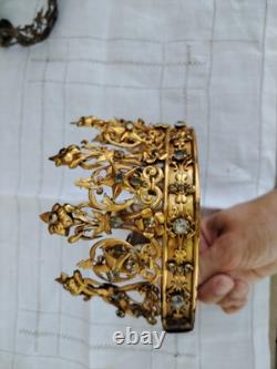 Couronne De Vierge XIXè Reliquaire avec Strass Napoléon III