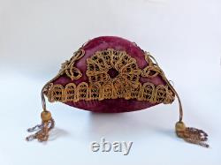 Coussin de mariage Napoléon III XIXe siècle velours rouge galon globe de mariée