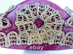 Coussin de mariage Napoléon III XIXe siècle velours rouge galon globe de mariée