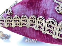 Coussin de mariage Napoléon III XIXe siècle velours rouge galon globe de mariée