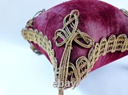Coussin de mariage Napoléon III XIXe siècle velours rouge galon globe de mariée