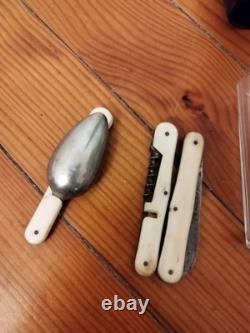 Couvert de Voyage Pliant Ancien XIXe Cuillère Fourchette Tire-Bouchon