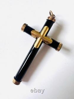 Croix de deuil onyx pendentif XIXe Napoléon III