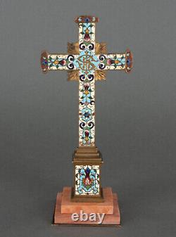 Croix en émaux cloisonnés XIXe Napoléon III Support en marbre H5181