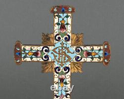 Croix en émaux cloisonnés XIXe Napoléon III Support en marbre H5181