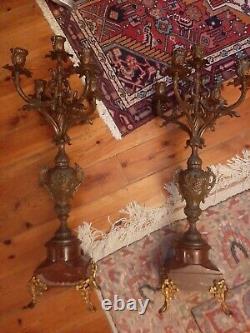 Deux Chandeliers Marbre Et Regule Napoleon III XIX Angelots