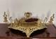 Double Encrier Bronze Doré Xixe Napoléon Iii Signé Mf Plume Bougeoirs Ancien