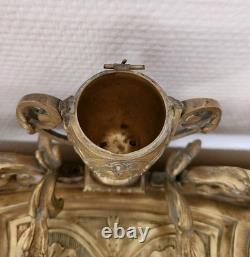 Double Encrier Bronze Doré XIXe Napoléon III signé MF Plume Bougeoirs Ancien