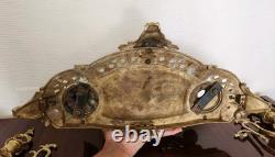 Double Encrier Bronze Doré XIXe Napoléon III signé MF Plume Bougeoirs Ancien