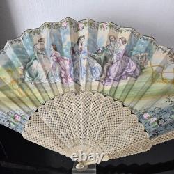 EVENTAIL Ancien Napoléon III Décor Romantique Superbe Monture XIXè HAND FAN