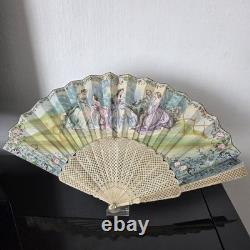 EVENTAIL Ancien Napoléon III Décor Romantique Superbe Monture XIXè HAND FAN