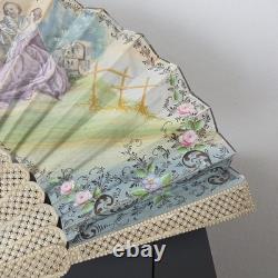 EVENTAIL Ancien Napoléon III Décor Romantique Superbe Monture XIXè HAND FAN