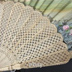 EVENTAIL Ancien Napoléon III Décor Romantique Superbe Monture XIXè HAND FAN