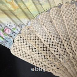 EVENTAIL Ancien Napoléon III Décor Romantique Superbe Monture XIXè HAND FAN