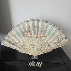 EVENTAIL Ancien Napoléon III Décor Romantique Superbe Monture XIXè HAND FAN