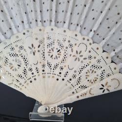 EVENTAIL Ancien Napoléon III Tulle Sequin XIXè Antique HAND FAN 19thC Ventaglio