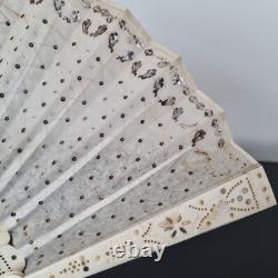 EVENTAIL Ancien Napoléon III Tulle Sequin XIXè Antique HAND FAN 19thC Ventaglio