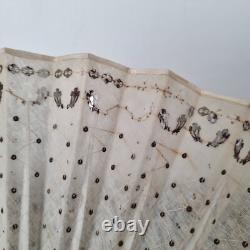EVENTAIL Ancien Napoléon III Tulle Sequin XIXè Antique HAND FAN 19thC Ventaglio