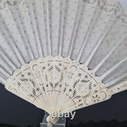 EVENTAIL Ancien Napoléon III Tulle Sequin XIXè Antique HAND FAN 19thC Ventaglio
