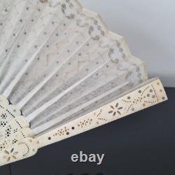 EVENTAIL Ancien Napoléon III Tulle Sequin XIXè Antique HAND FAN 19thC Ventaglio