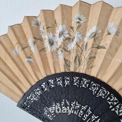 EVENTAIL Ancien XIXè Bois Sculpté Fleurs Napoléon III Antique HAND FAN VENTAGLIO