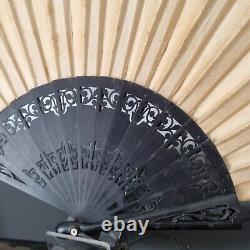 EVENTAIL Ancien XIXè Bois Sculpté Fleurs Napoléon III Antique HAND FAN VENTAGLIO