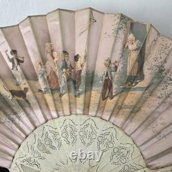 EVENTAIL Signé Lauronce Napoléon III Décor Arbre De Mai Enfants XIXè HAND FAN