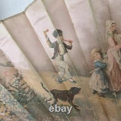 EVENTAIL Signé Lauronce Napoléon III Décor Arbre De Mai Enfants XIXè HAND FAN
