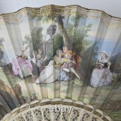 EVENTAIL XIXè Décor Peint Romantique Napoléon III avec Pompon HAND FAN
