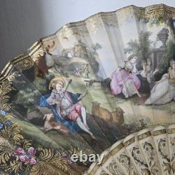 EVENTAIL XIXè Décor Peint Romantique Napoléon III avec Pompon HAND FAN