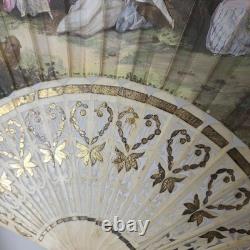 EVENTAIL XIXè Décor Peint Romantique Napoléon III avec Pompon HAND FAN